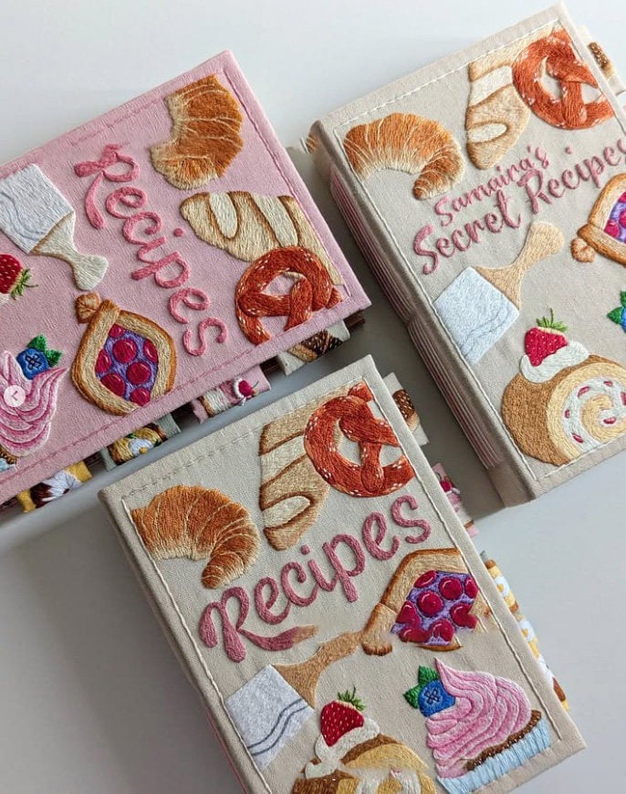 Notebook | Handmade Recipe Journal | Embroidered Cloth Cover | RecipeHeart