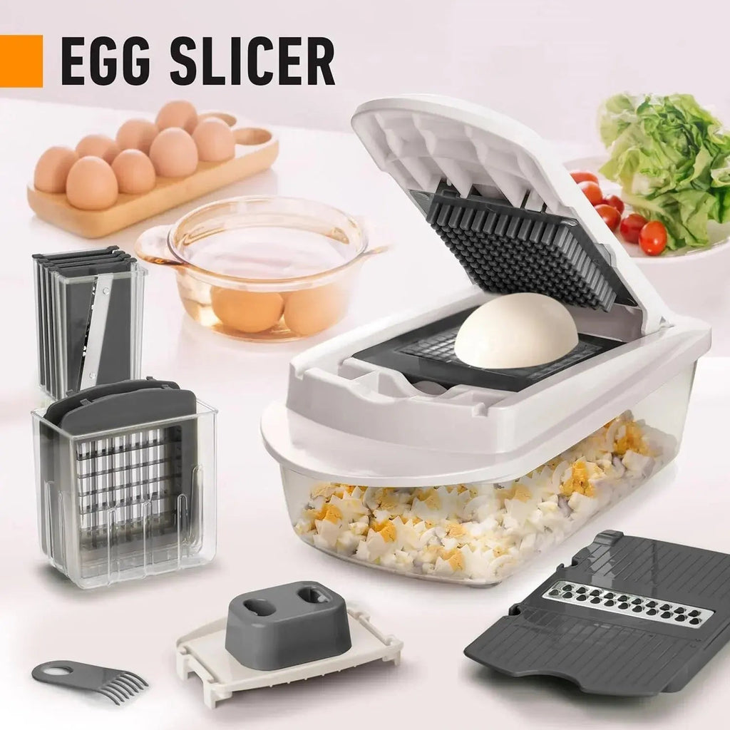 Vegetable Cutter | Dicing, Chopping and Grating | Collection Container & Safety Holder | VegiCut