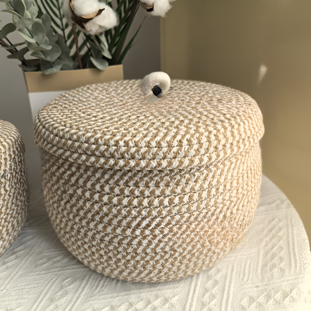 Woven Storage Basket | Round Storage Basket | Boho Handwoven | CasaWeave