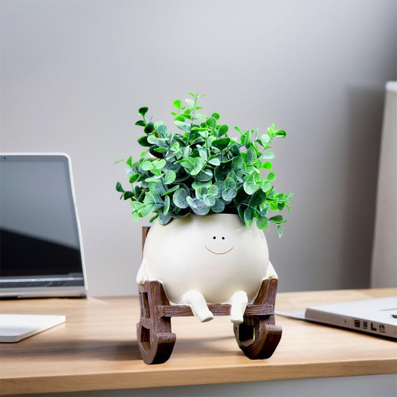 Smily Face Plant Pot | Resin Rocker Chair | Succulent & Cactus Accent | GrinPot