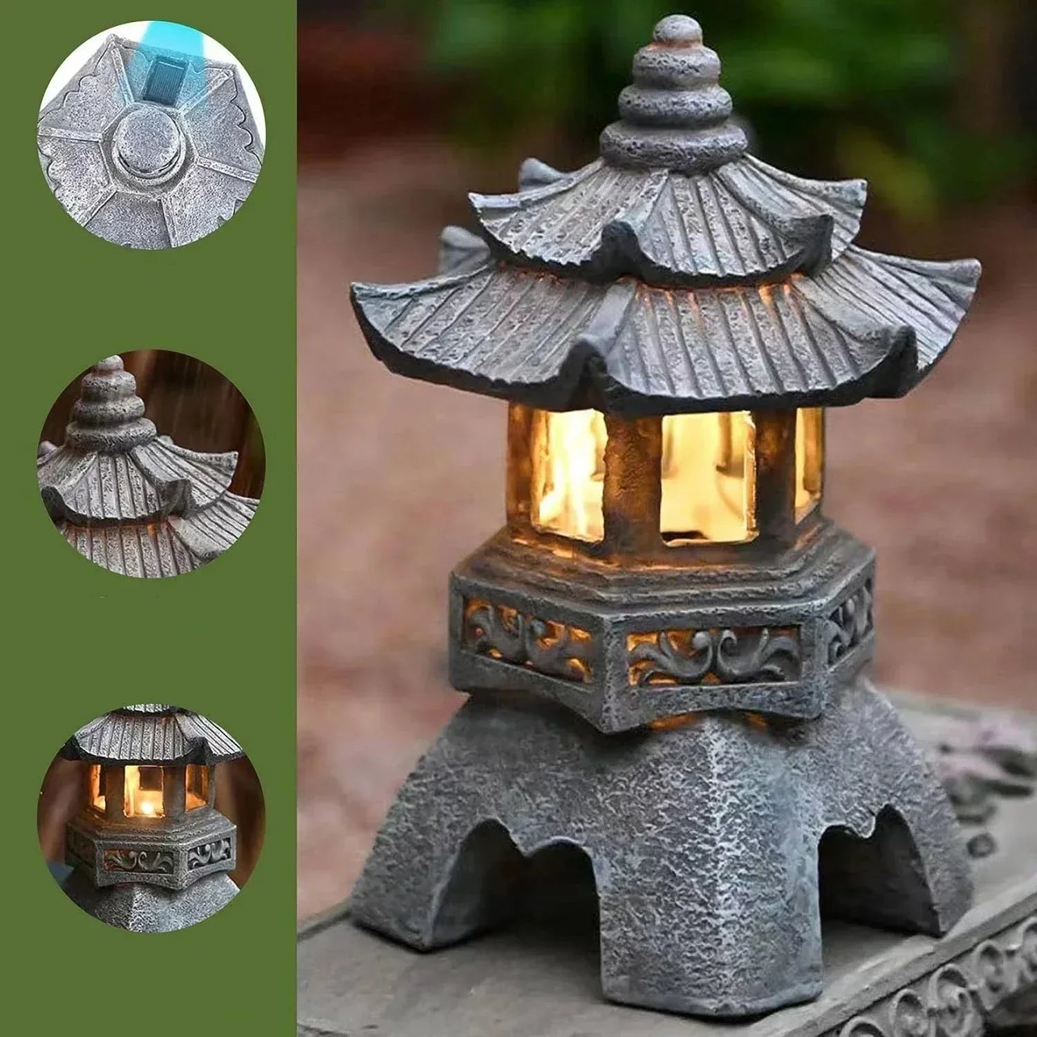 Japanese Garden Lantern | Resin Solar LED | Warm White Zen Garden & Terrace | Wabilight