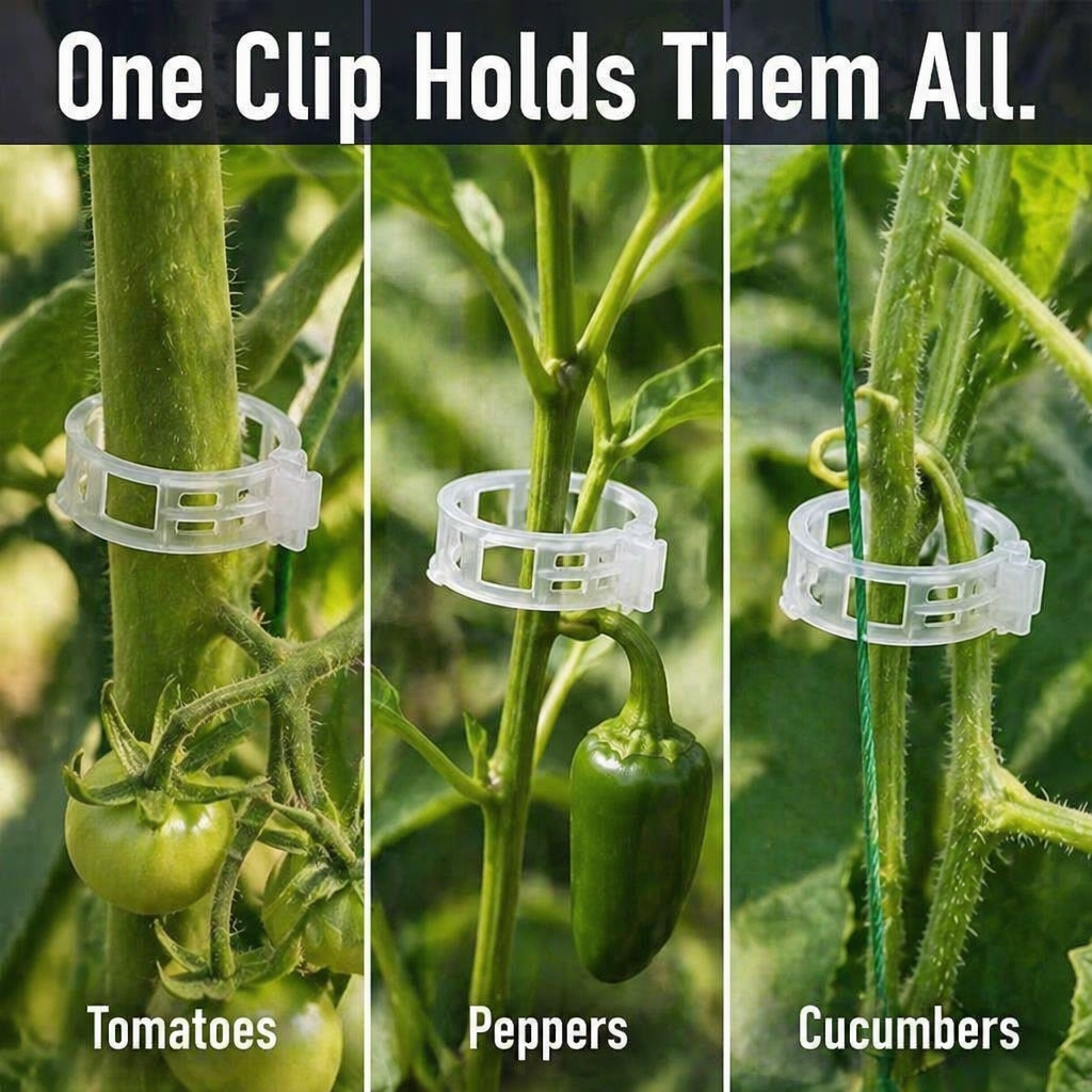 VerdiClip™ — Keep Tomatoes Upright, Forget Twist Ties, Protect Every Stem from Breaking