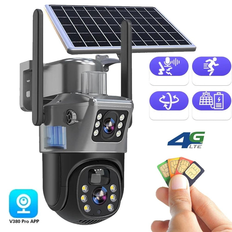 Security Camera Solar Dual-Lens | 360° PTZ 10x Zoom | 12,000 mAh IP66 4G WiFi | Vigiora