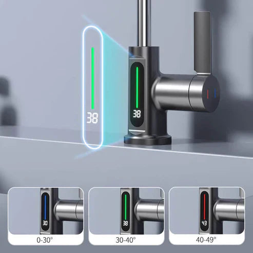 Pull-out Faucet 360° Rotation | LED Temp Display | 5 Spray Settings | Flowsense