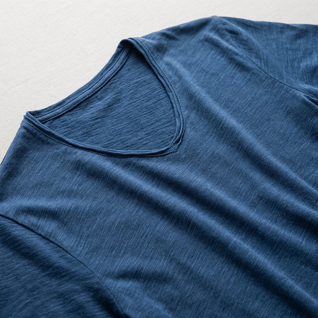 AeroLuxe™ – Lightweight Slub Cotton V-Neck Tee with Raw-Edge Trim