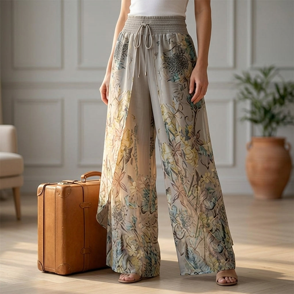 VeloraEase™ – Breezy Printed Wide-Leg Pants with Petal-Wrap Hem