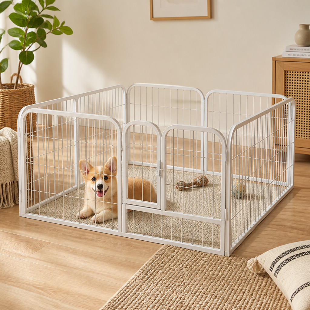 Dog & Small Pet Playpen 120x60x60cm | Foldable Heavy-Duty Metal Fence | Stainless Steel Panels
