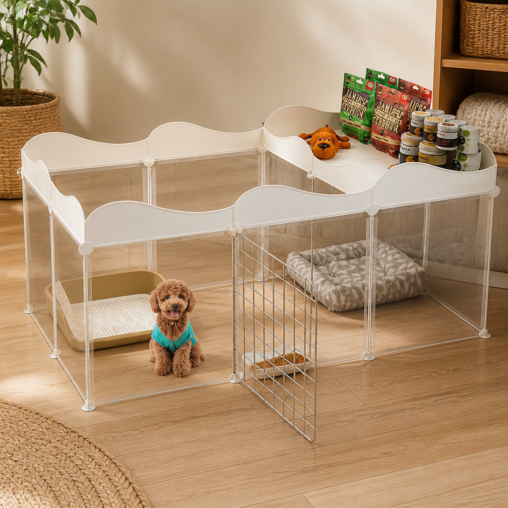 Indoor Small Dog Playpen | Foldable Design | Built-In Toilet Area | Easy Assembly