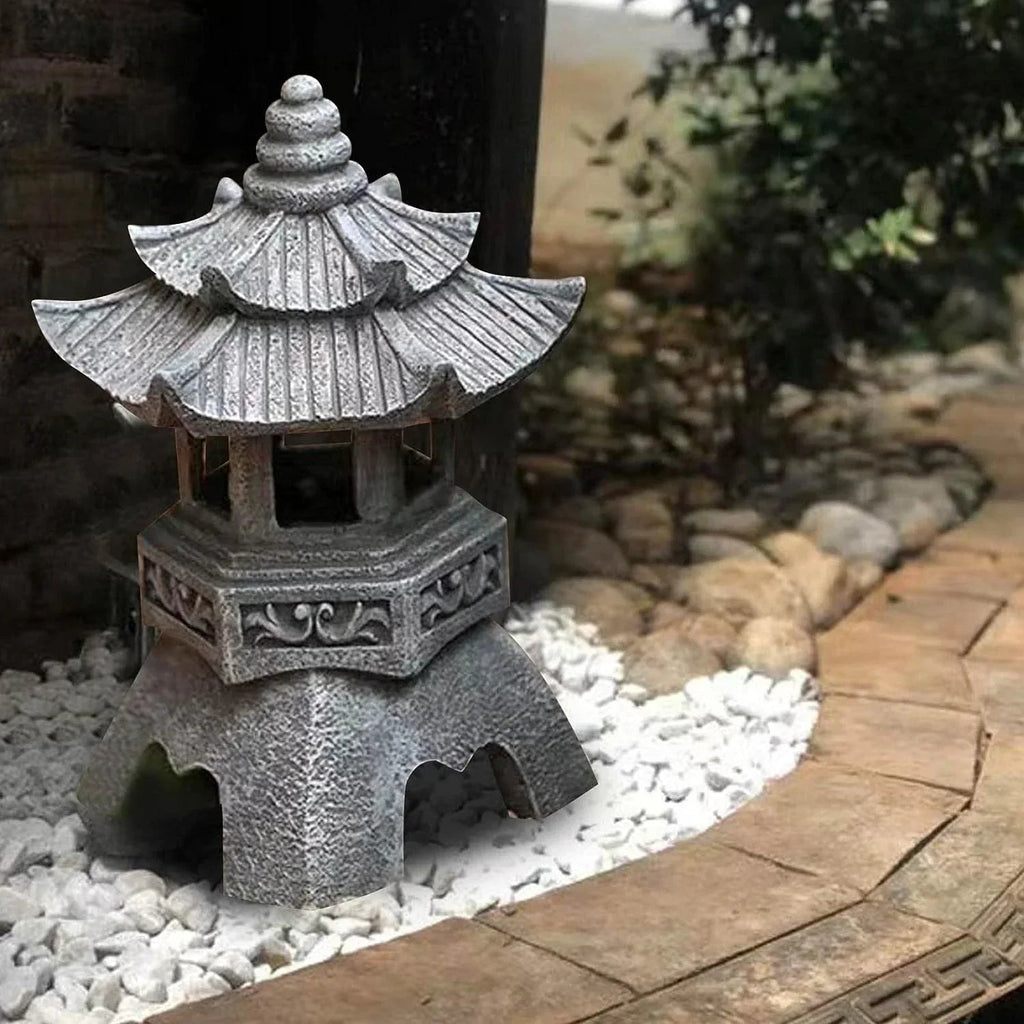 Japanese Garden Lantern | Resin Solar LED | Warm White Zen Garden & Terrace | Wabilight