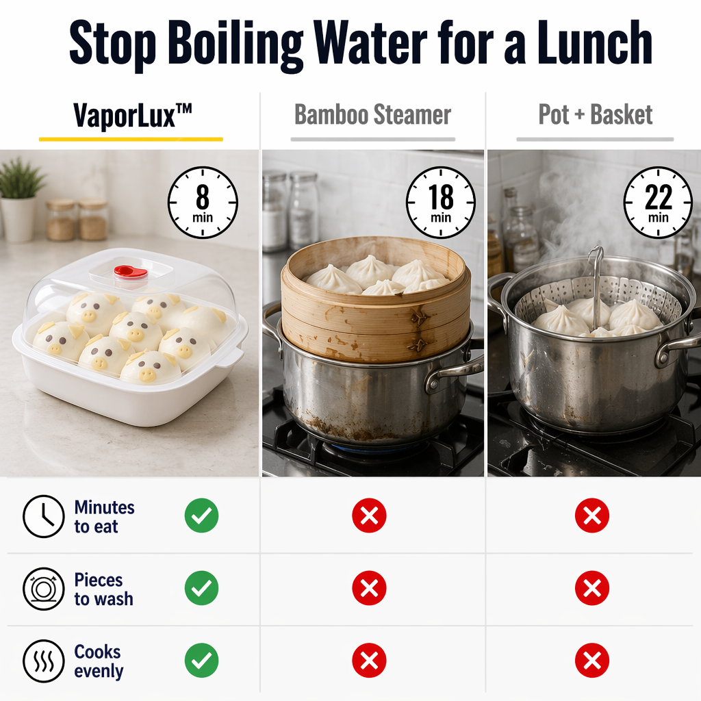 VaporLux™ — Steam Fish, Dumplings & Veggies Straight in Your Microwave