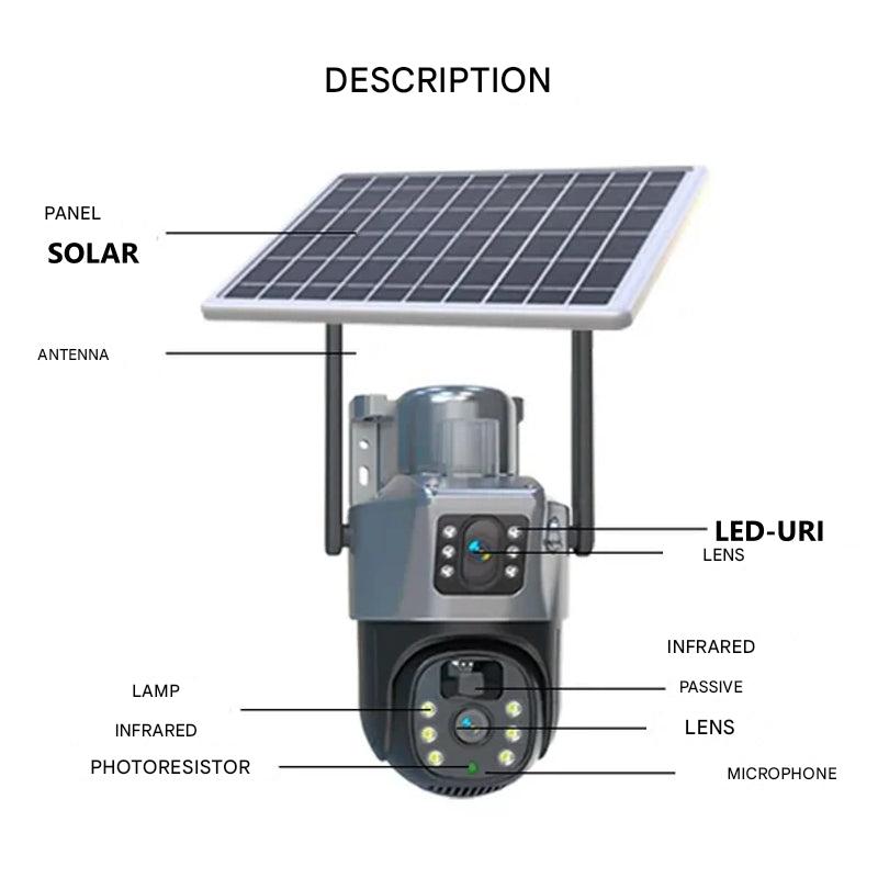 Security Camera Solar Dual-Lens | 360° PTZ 10x Zoom | 12,000 mAh IP66 4G WiFi | Vigiora