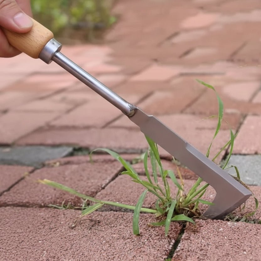 Stainless Steel L-Shape Weeding Hoe | Edge Knife for Pathways & Paving Stones | Wooden Handle | Klingo