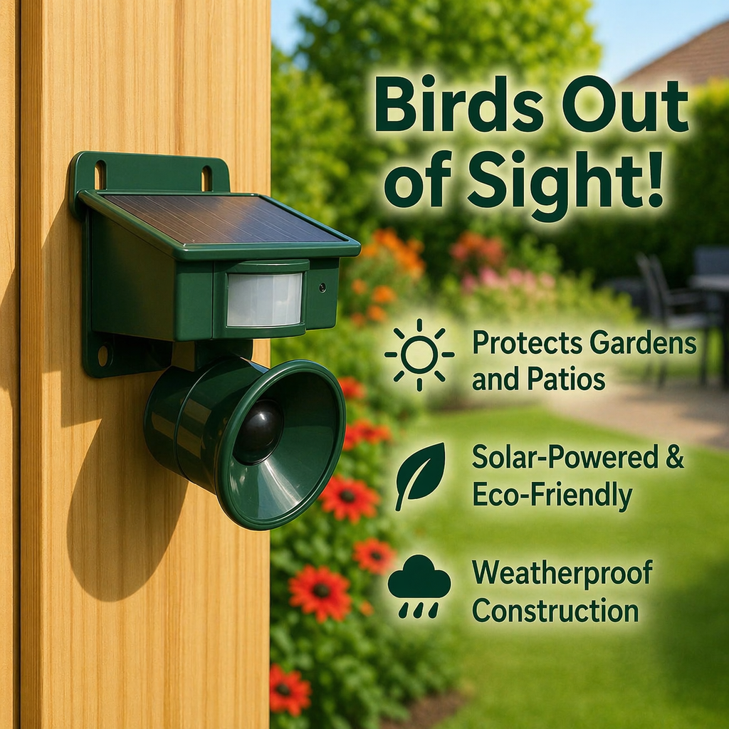 Bird Repellent | Sensor Solar-Powered | Animal-Friendly Bird of Prey Sounds | Birdfend