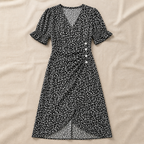 SeraphineAura™ – Ditsy Floral Wrap Midi Dress with Ruched Tulip Hem