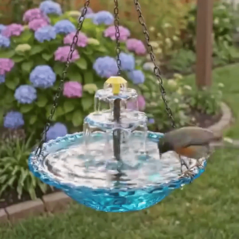 Solar-Powered Hanging Bird Bath with Fountain | Glass Bowl | Two-Tier | Aquavio