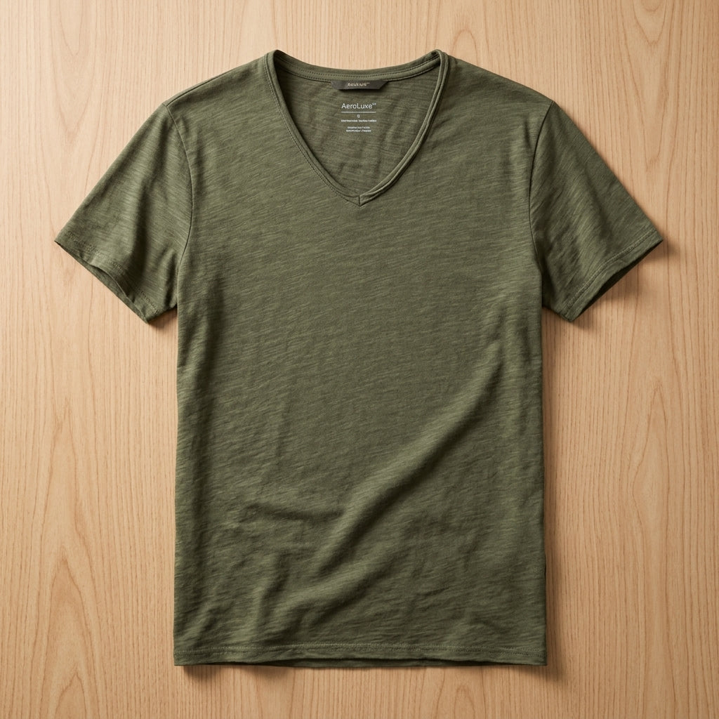 AeroLuxe™ – Lightweight Slub Cotton V-Neck Tee with Raw-Edge Trim