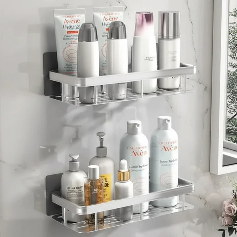 Adhesive Bathroom Shelf | Stainless Steel & Drill-Free | Self-Adhesive | Mountra