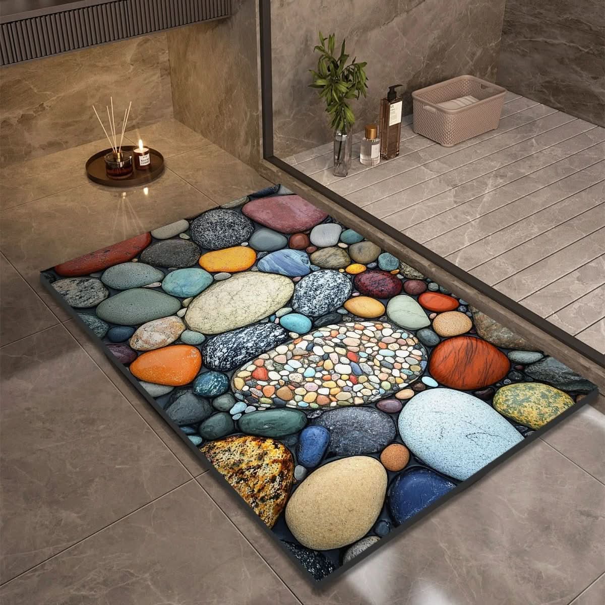 Bath Mat Diatomaceous Earth | Fast-Drying & Slip-Resistant | Natural Rubber Stone Finish | Aquapave