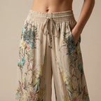 VeloraEase™ – Breezy Printed Wide-Leg Pants with Petal-Wrap Hem