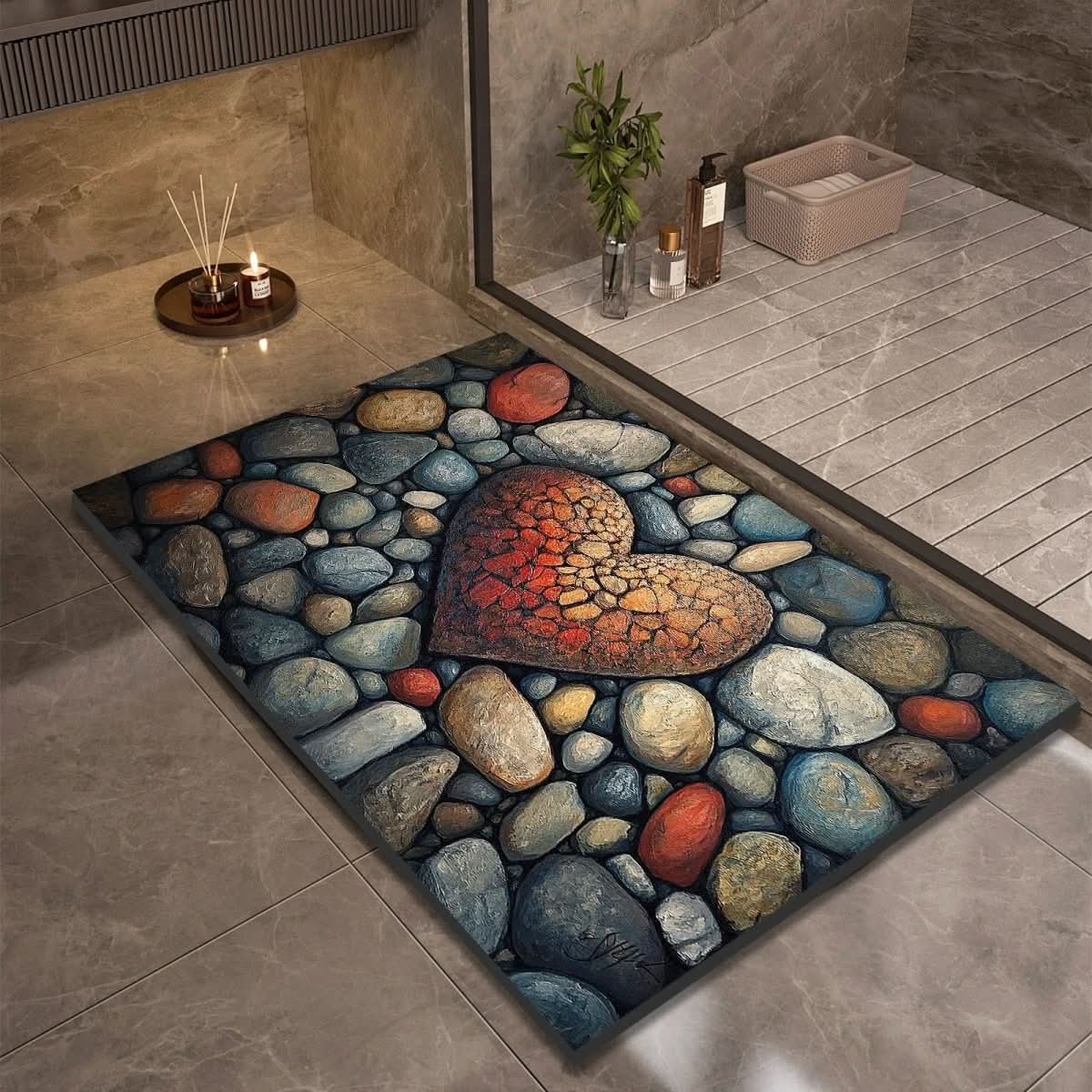 Bath Mat Diatomaceous Earth | Fast-Drying & Slip-Resistant | Natural Rubber Stone Finish | Aquapave