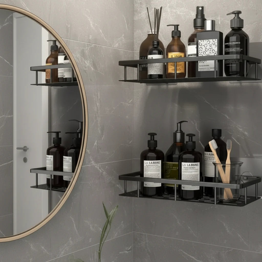 Adhesive Bathroom Shelf | Stainless Steel & Drill-Free | Self-Adhesive | Mountra
