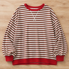 VeroLuxe™ – Relaxed Striped Crewneck Sweatshirt with Contrast Trim