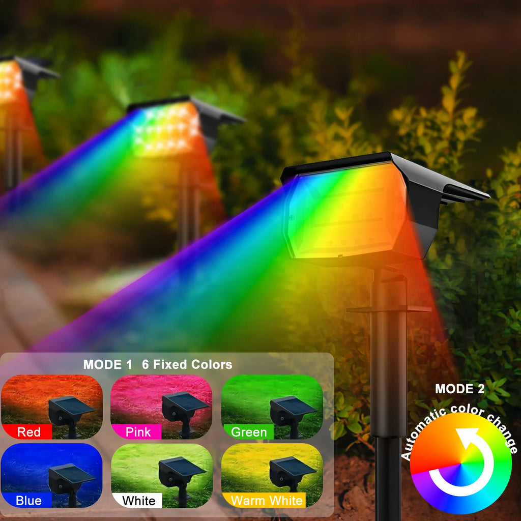 Solar-Powered 3-Mode Weatherproof LED Spotlight (RGB & Warm White)