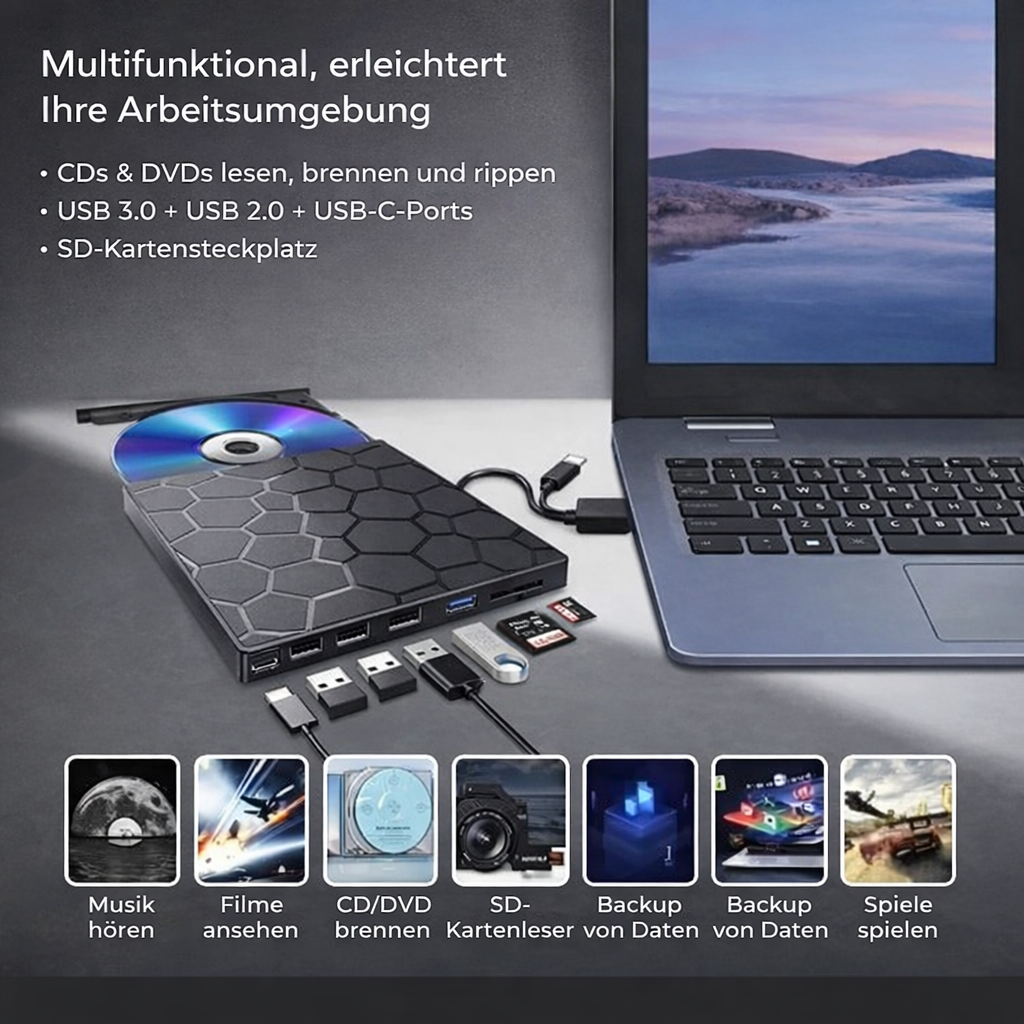 External Drive | Driver-Free Plug and Play | USB C Hub with SD Card Reader | RetroRevive