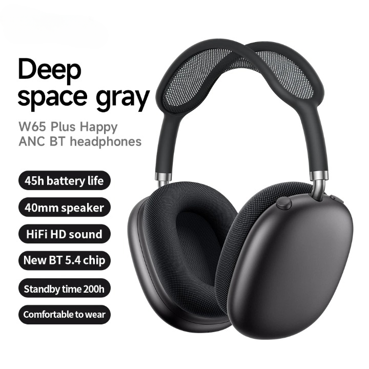 Wireless Headphones | Bluetooth Over-Ear Headphones ANC W65 Plus | 45-Hour Battery Life | Wavora