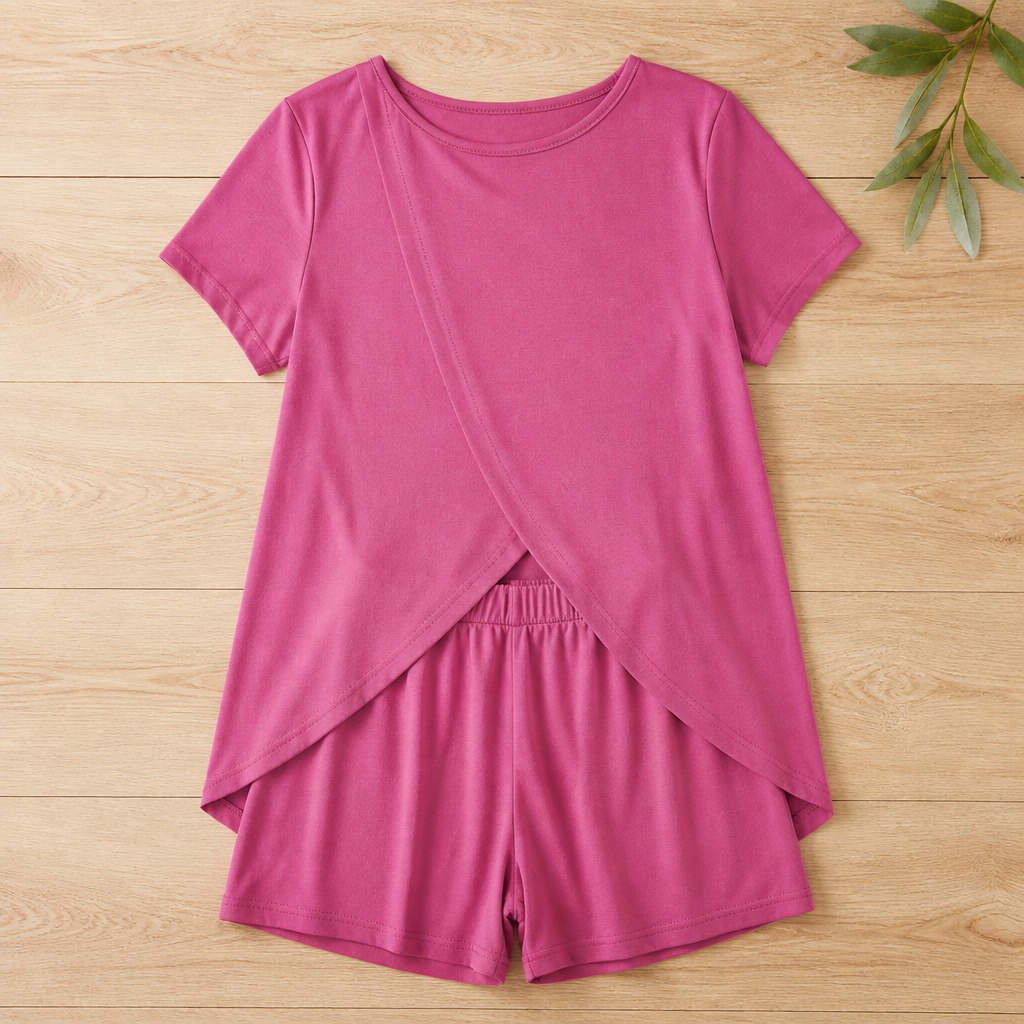 SolaraEase™ – Relaxed Tulip-Hem Top & Shorts Summer Set
