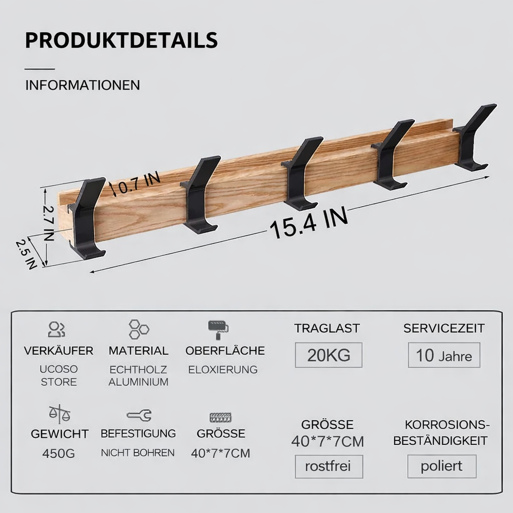 Wall-mounted coat rack with adjustable double hooks | Space-efficient storage | Adjustable double hooks | Nordivo