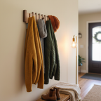 Piano Coat Rack in Wood | Sturdy Walnut & Maple Wood | 8 Hooks Wall-Mounted | Keystrak