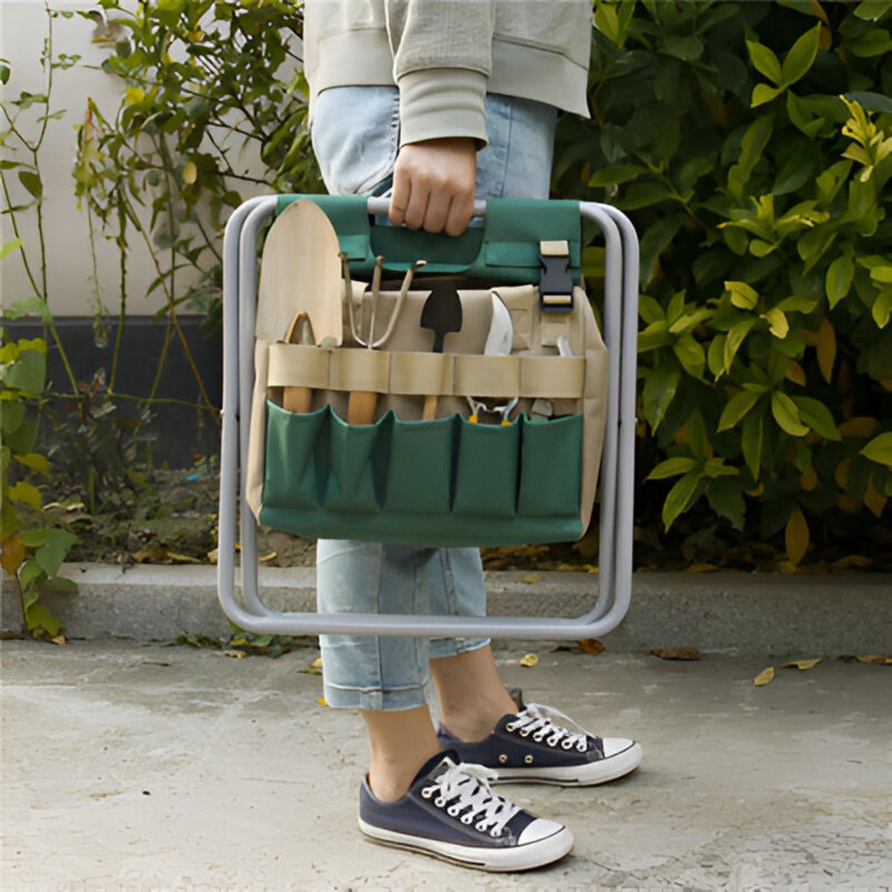 Compact Foldable Garden Tool Set | Oxford | Tool Bag & Stool | Sitwerk