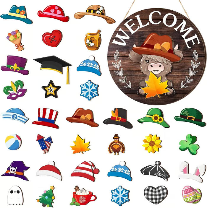 FestivaCharm™ Highland Cow Sign — Instantly Transform Your Door into a Year-Round Celebration That Wows Every Guest