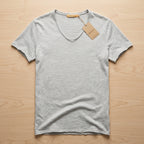 AeroLuxe™ – Lightweight Slub Cotton V-Neck Tee with Raw-Edge Trim