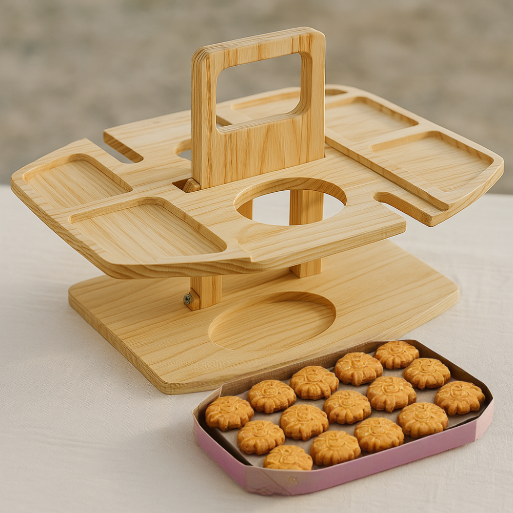 Wine Table Wooden Foldable | Snack Sections | Glass and Bottle Holders | Tray Table