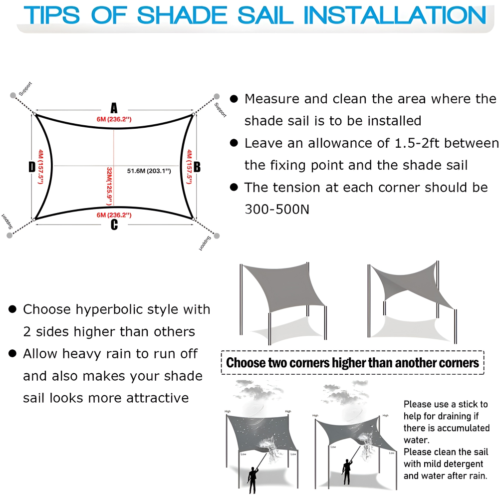 Rectangular Waterproof Sun Shade | Waterproof Outdoor Material | UV Defense | SkyCover
