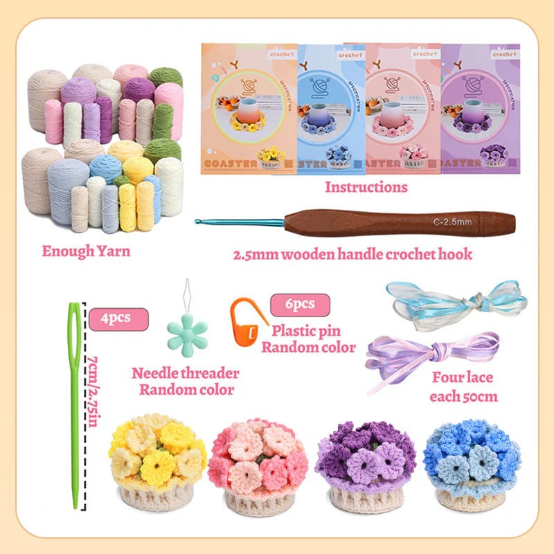 LumaFlor™ DIY Crochet Kit — Craft Cozy Floral Coasters That Light Up Every Moment