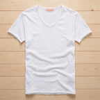 AeroLuxe™ – Lightweight Slub Cotton V-Neck Tee with Raw-Edge Trim