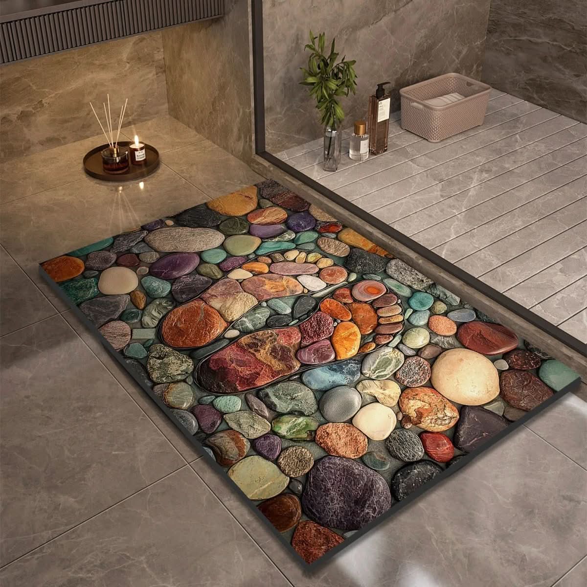 Bath Mat Diatomaceous Earth | Fast-Drying & Slip-Resistant | Natural Rubber Stone Finish | Aquapave