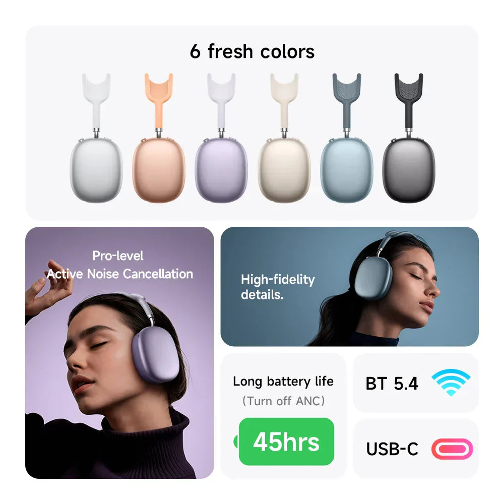 Wireless Headphones | Bluetooth Over-Ear Headphones ANC W65 Plus | 45-Hour Battery Life | Wavora