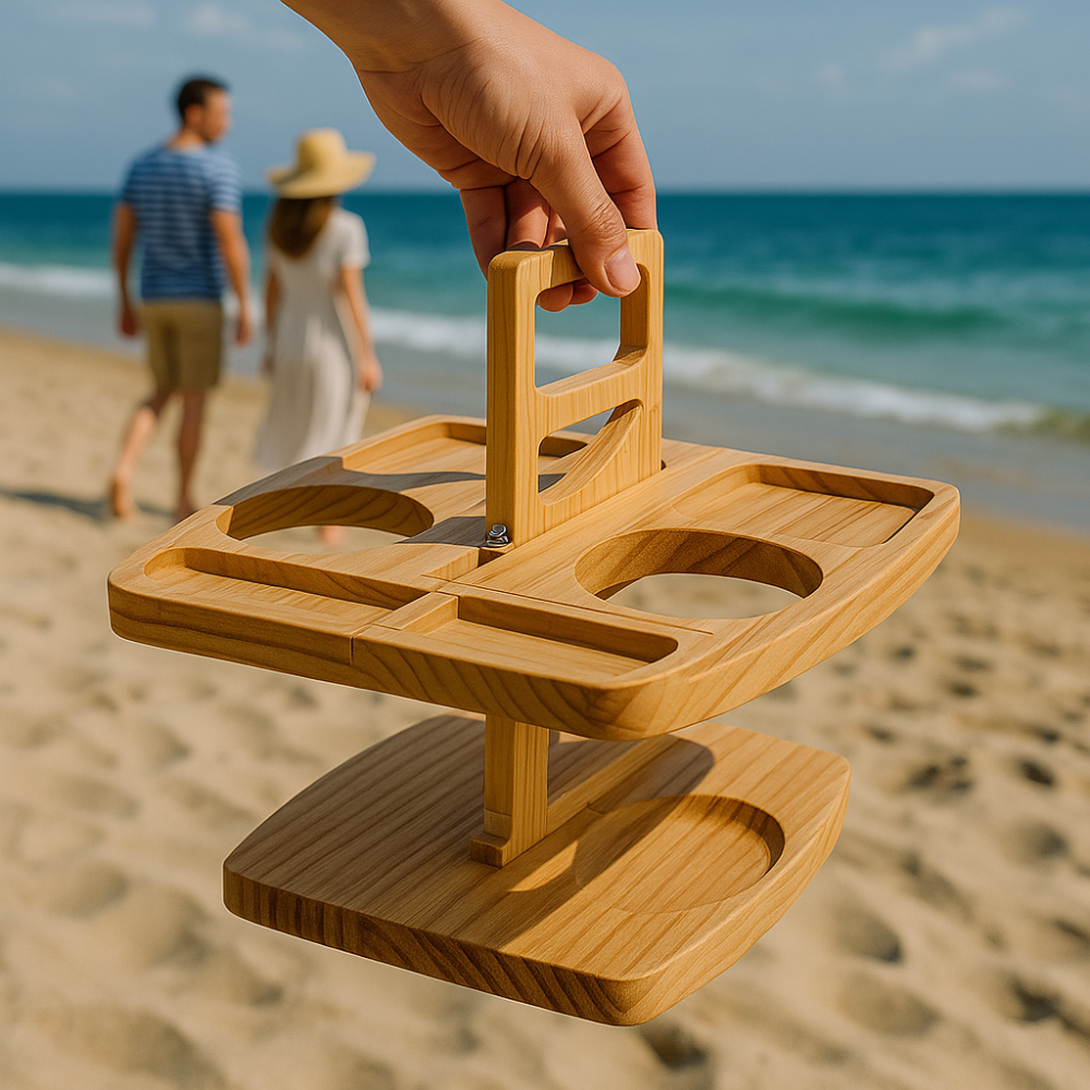 Wine Table Wooden Foldable | Snack Sections | Glass and Bottle Holders | Tray Table