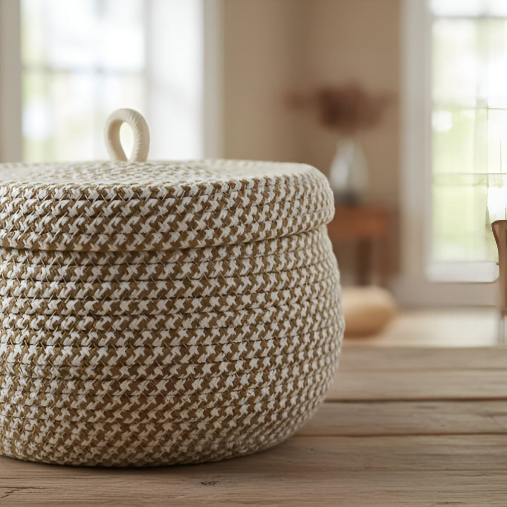 Woven Storage Basket | Round Storage Basket | Boho Handwoven | CasaWeave