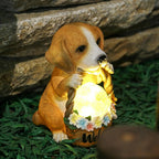 Solar-Powered Dog Sculpture with LED | Resin | Weather-Resistant Garden Ornament | Solo Dog