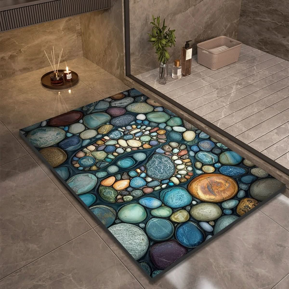 Bath Mat Diatomaceous Earth | Fast-Drying & Slip-Resistant | Natural Rubber Stone Finish | Aquapave