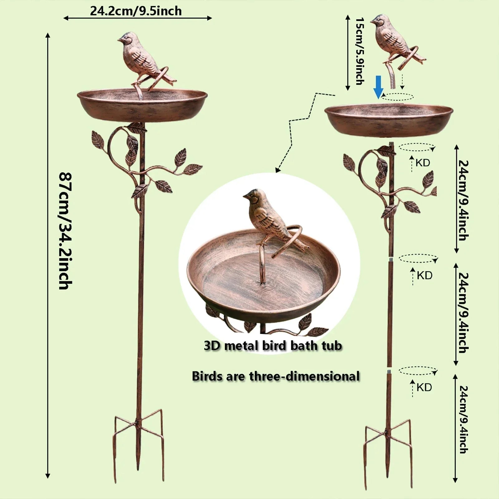 Garden Bird Bath | Ornamental Bowl | Firm Stake | GardenShine