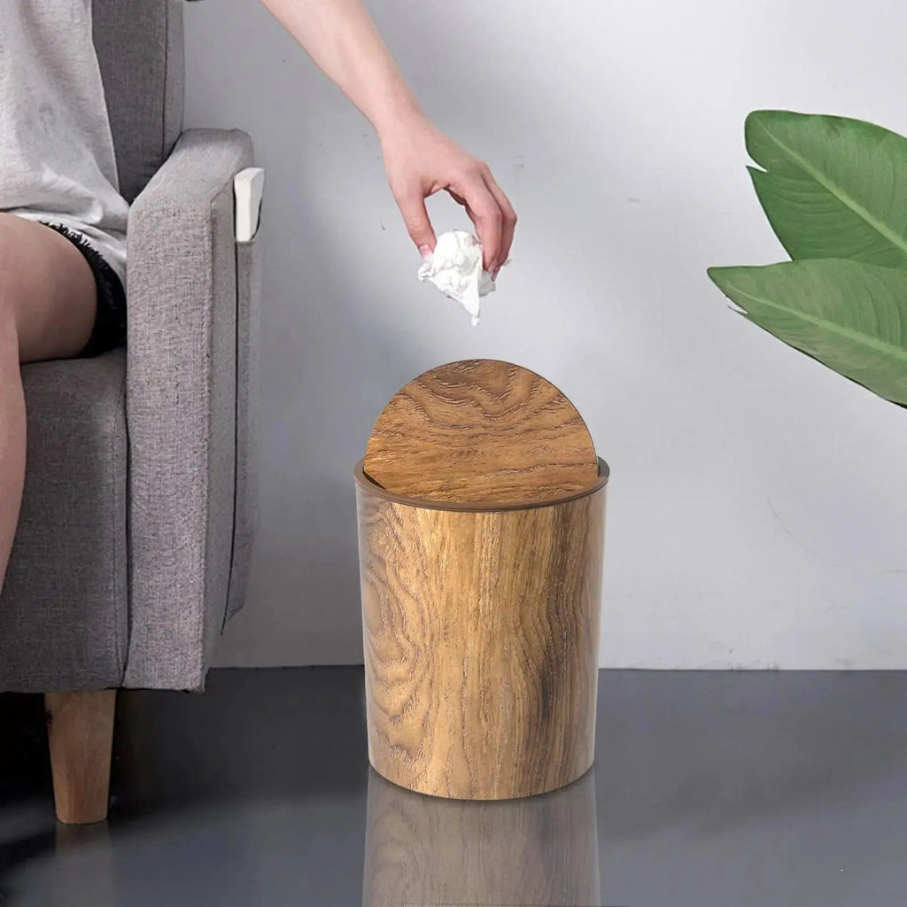 Trash Can with Swing Lid | Wood Finish | Silent and Sanitary | HyggeBin