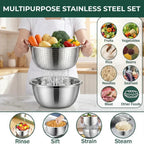 3-in-1 Mixing Bowl Set | Built-in Grid and Drain System | Stackable and Space-Saving | MultiPrep