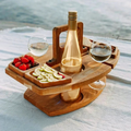 Wine Table Wooden Foldable | Snack Sections | Glass and Bottle Holders | Tray Table