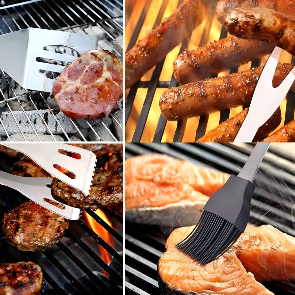 Stainless Steel Grill Tool Set | Includes Carrying Case for Travel | Safe Grip with Heat Shield | RostRanger
